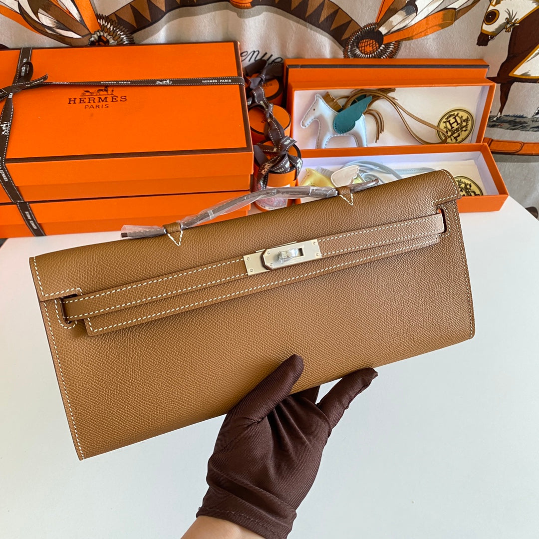 Hermes Kelly Cut 31 in Bronze Brown Calfskin with Silver Hardware Bag