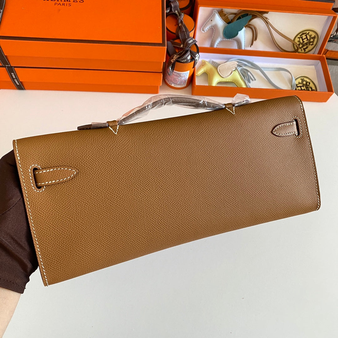 Hermes Kelly Cut 31 in Bronze Brown Calfskin with Gold Hardware Bag