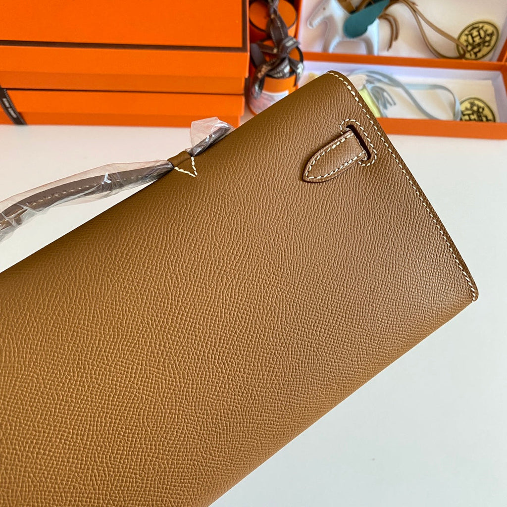 Hermes Kelly Cut 31 in Bronze Brown Calfskin with Gold Hardware Bag