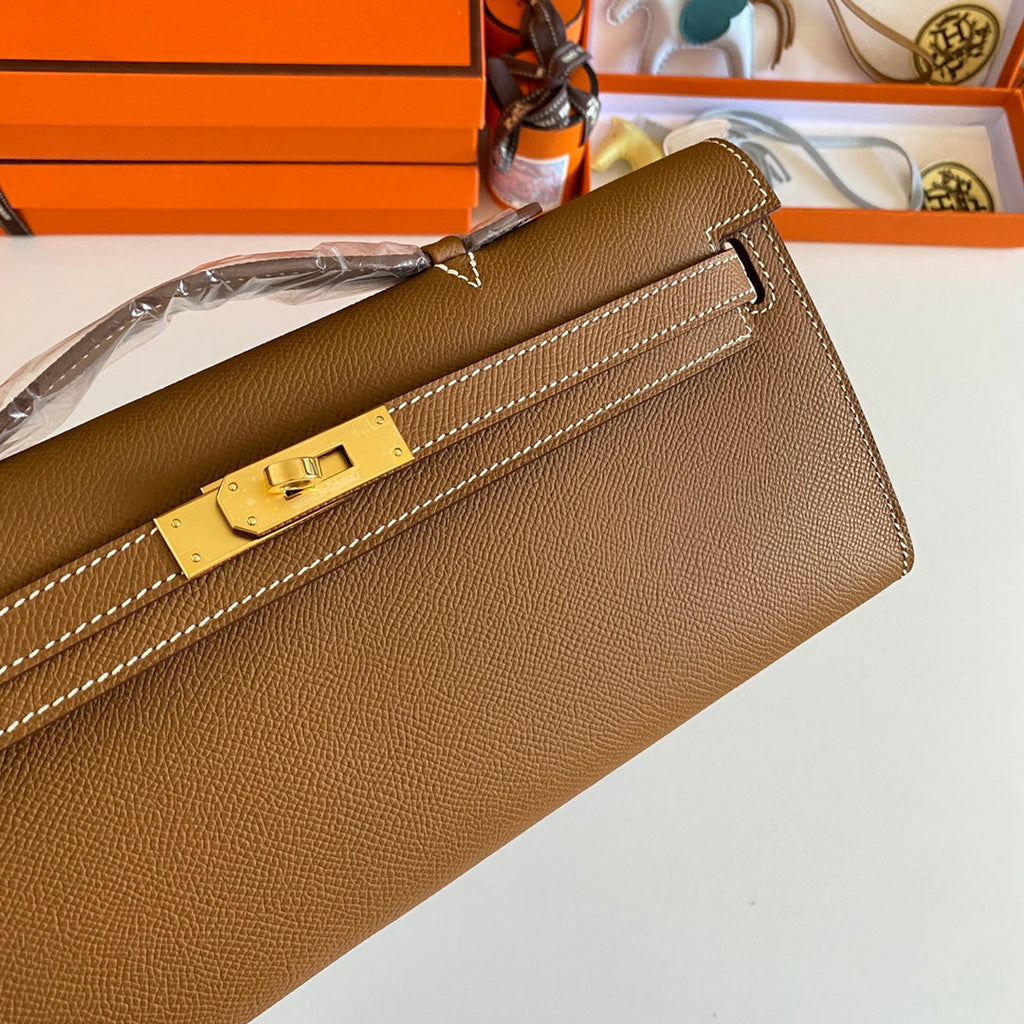 Hermes Kelly Cut 31 in Bronze Brown Calfskin with Gold Hardware Bag