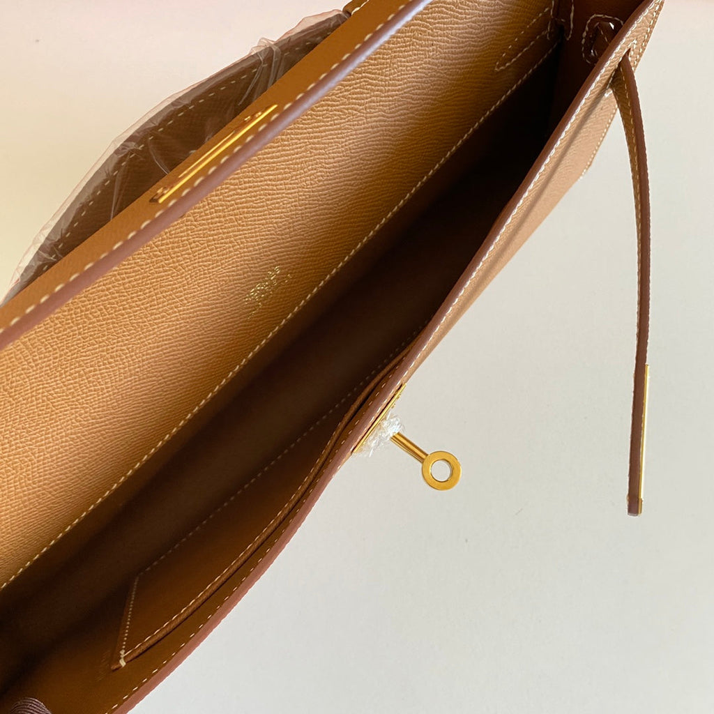 Hermes Kelly Cut 31 in Bronze Brown Calfskin with Gold Hardware Bag