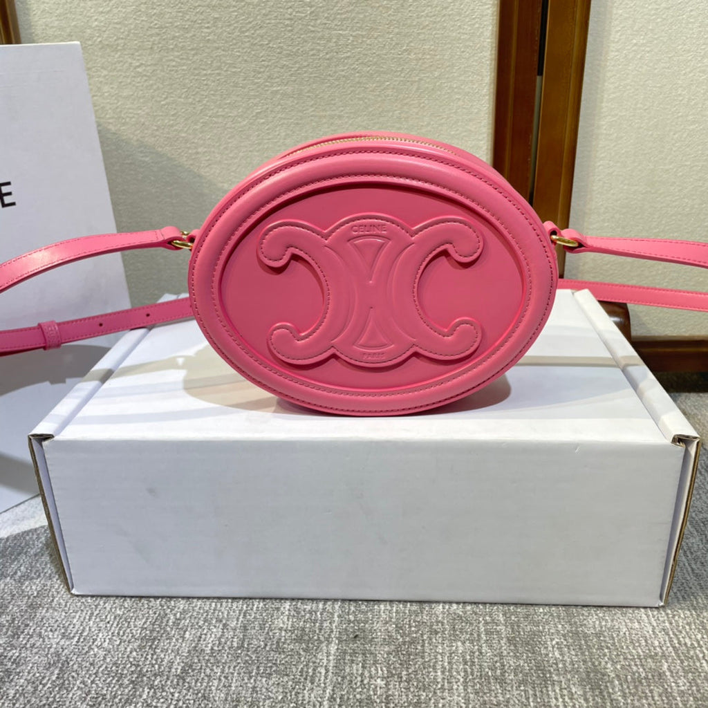 Celine Oval Purse Bag 20 in Rouge Pink Calfskin