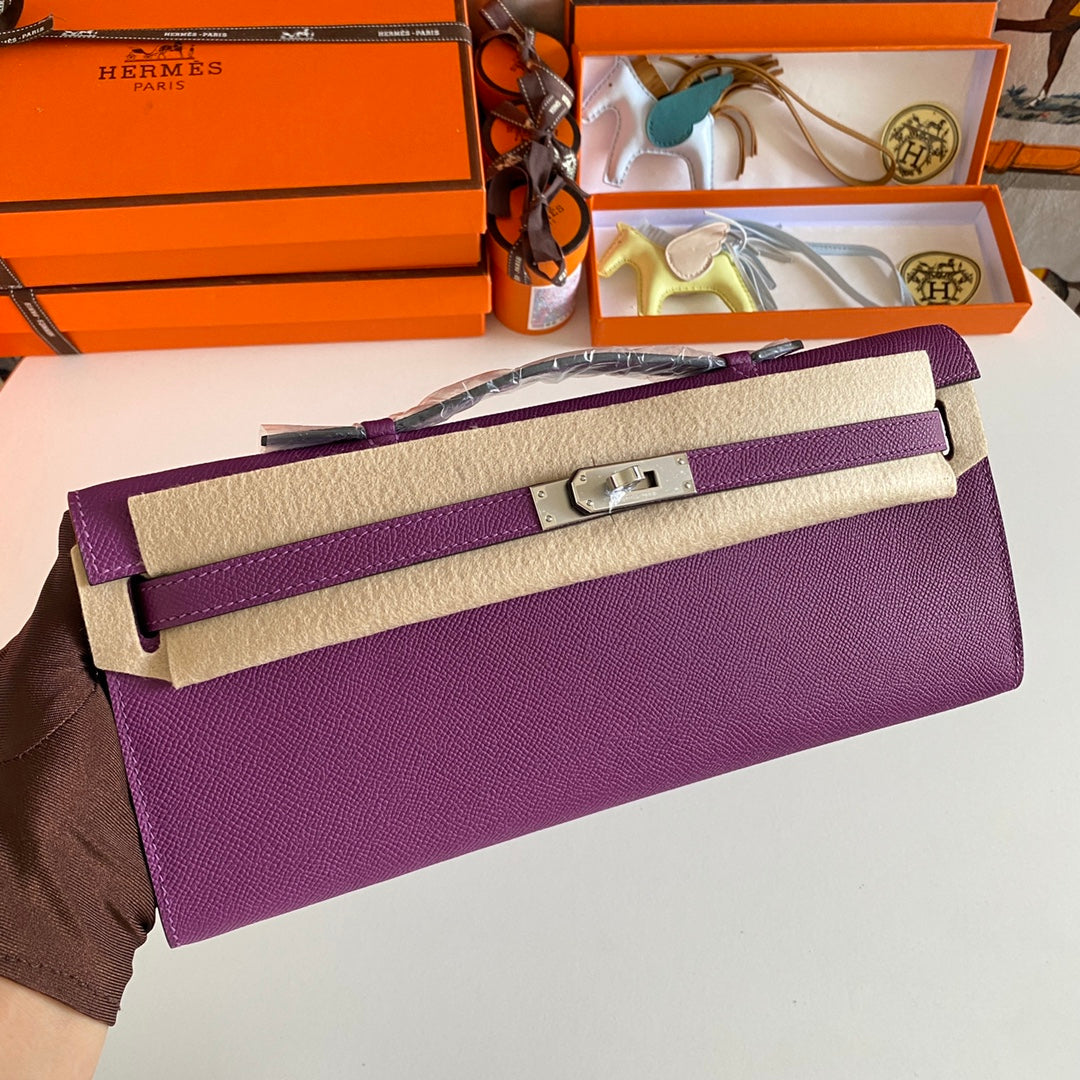Hermes Kelly Cut 31 in Violet Purple Calfskin with Silver Hardware Bag