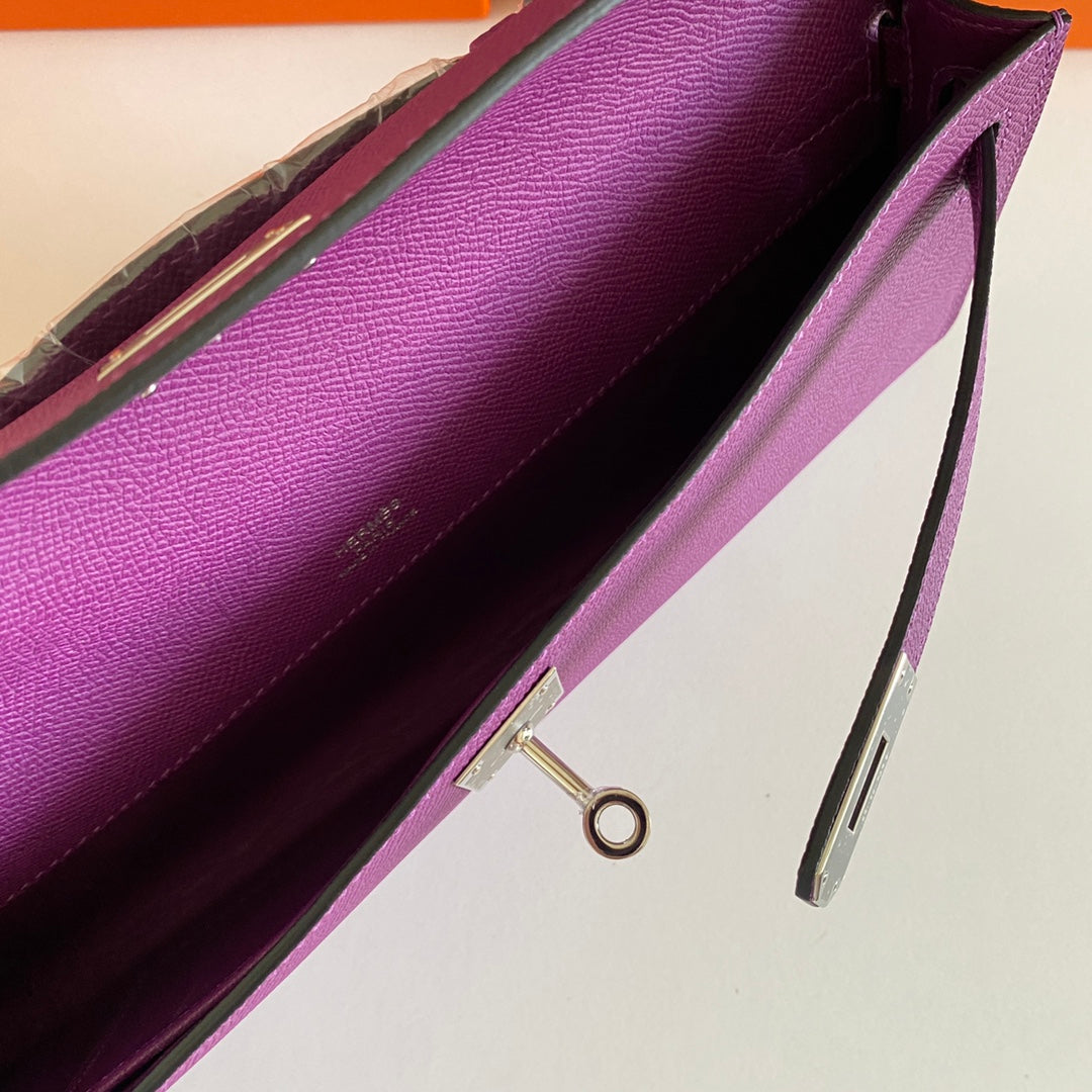 Hermes Kelly Cut 31 in Violet Purple Calfskin with Silver Hardware Bag