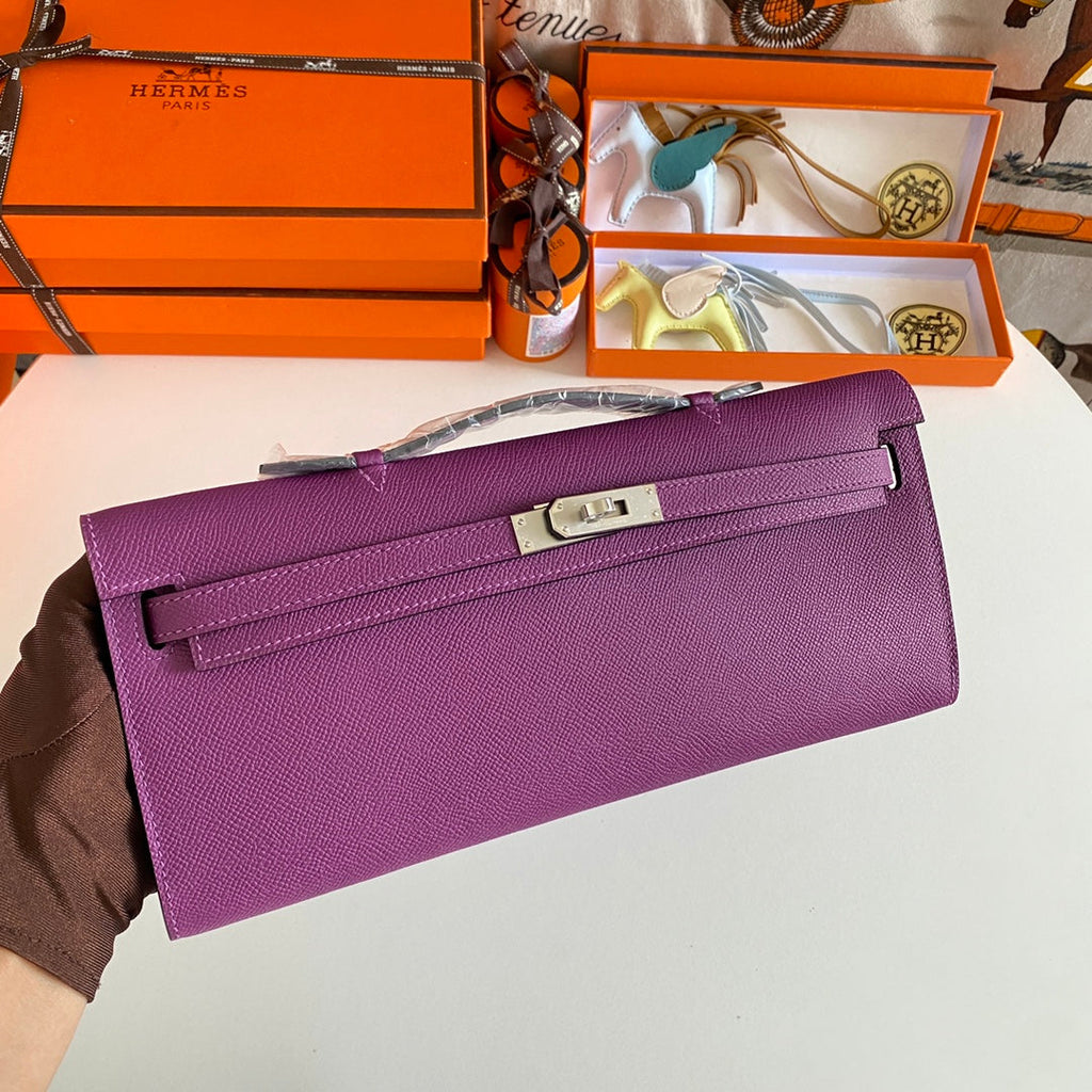 Hermes Kelly Cut 31 in Violet Purple Calfskin with Silver Hardware Bag