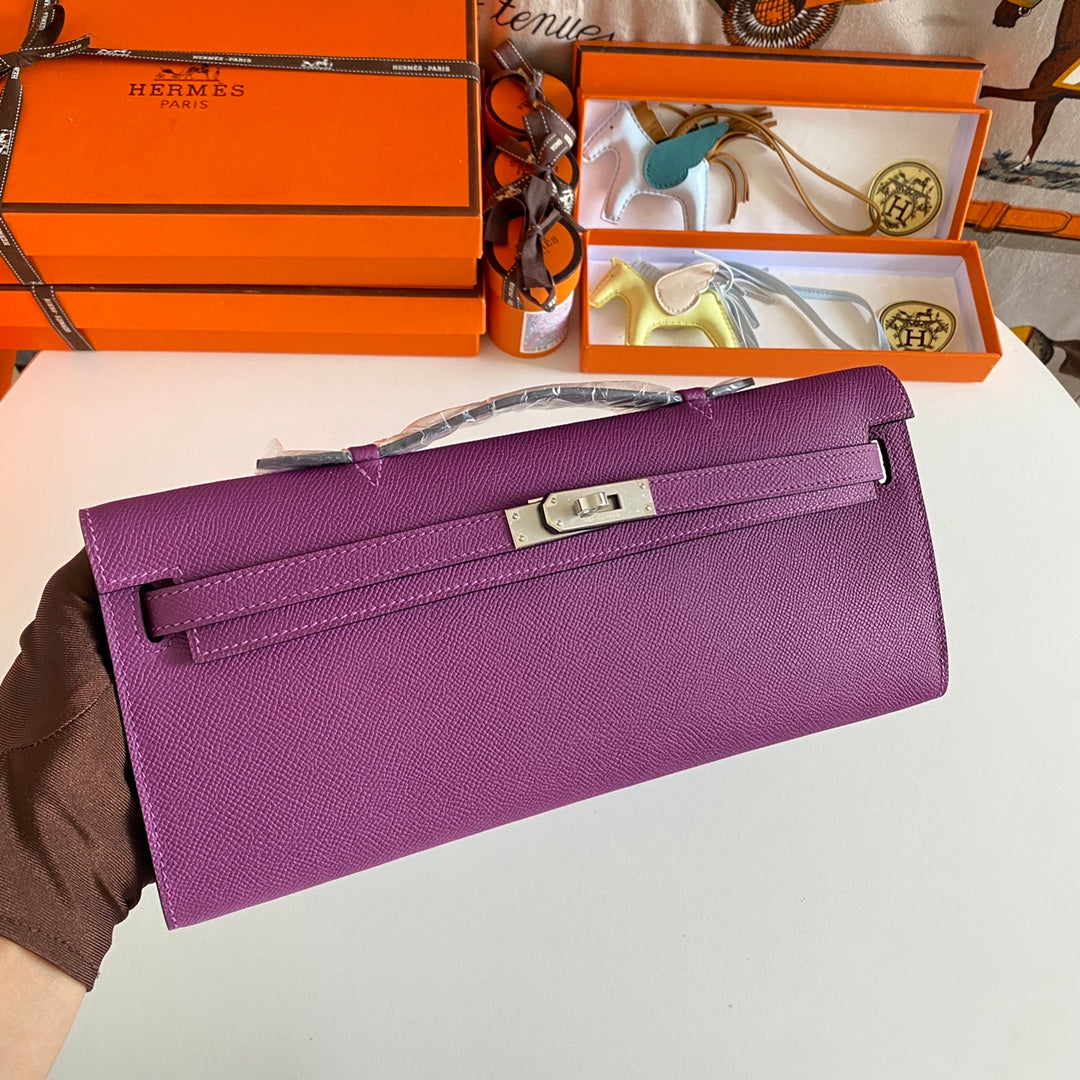 Hermes Kelly Cut 31 in Violet Purple Calfskin with Silver Hardware Bag