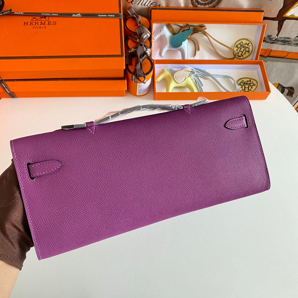Hermes Kelly Cut 31 in Violet Purple Calfskin with Silver Hardware Bag