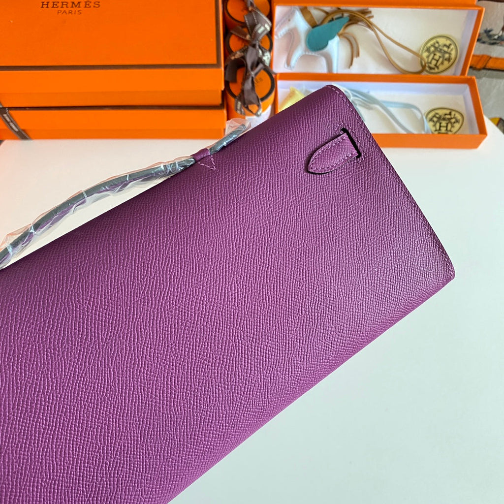 Hermes Kelly Cut 31 in Violet Purple Calfskin with Silver Hardware Bag