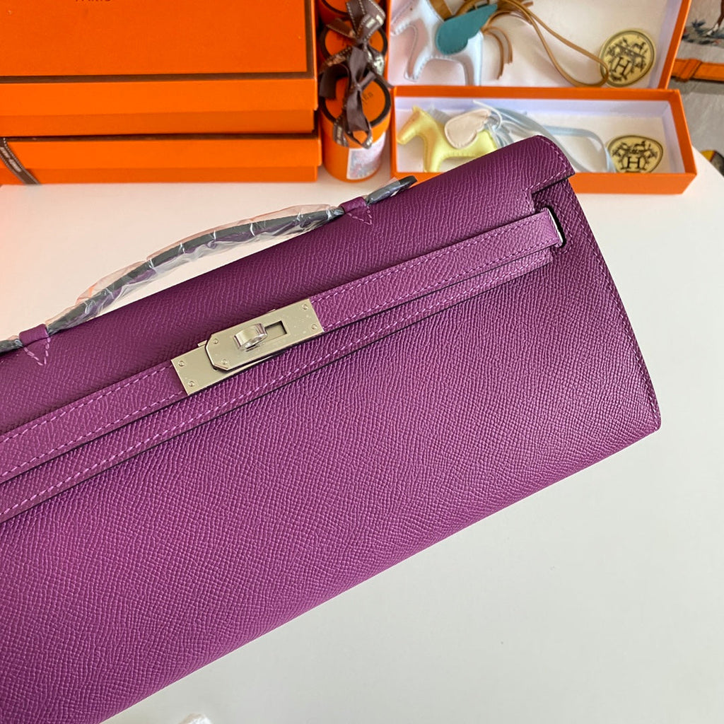 Hermes Kelly Cut 31 in Violet Purple Calfskin with Silver Hardware Bag