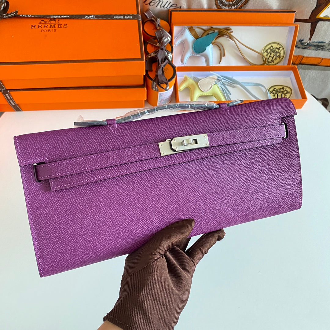 Hermes Kelly Cut 31 in Violet Purple Calfskin with Silver Hardware Bag