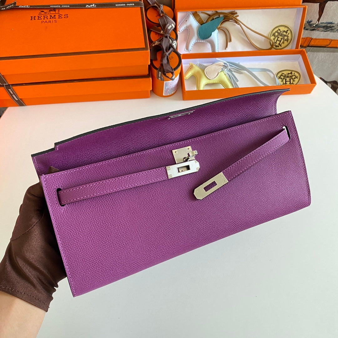 Hermes Kelly Cut 31 in Violet Purple Calfskin with Silver Hardware Bag