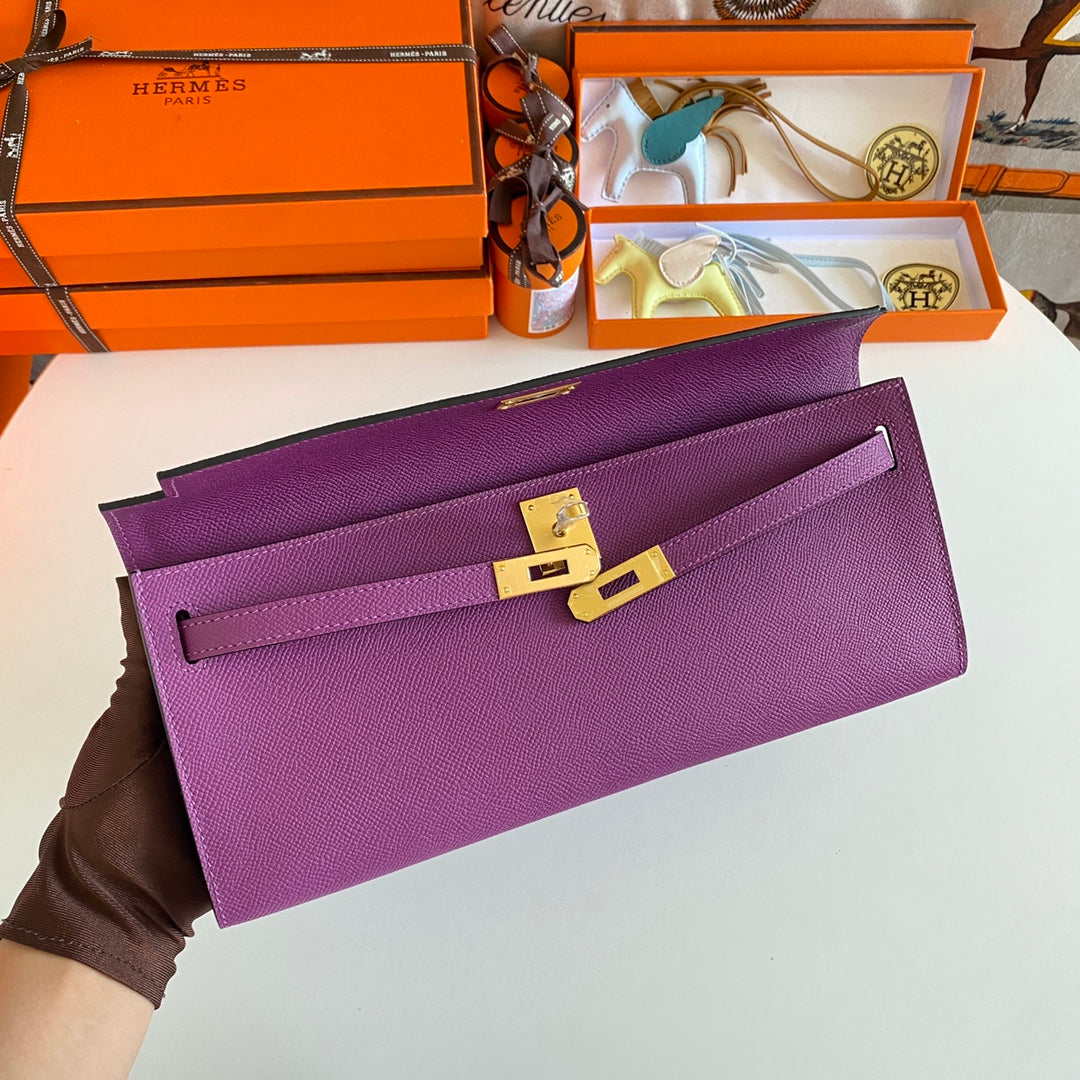 Hermes Kelly Cut 31 in Violet Purple Calfskin with Gold Hardware Bag