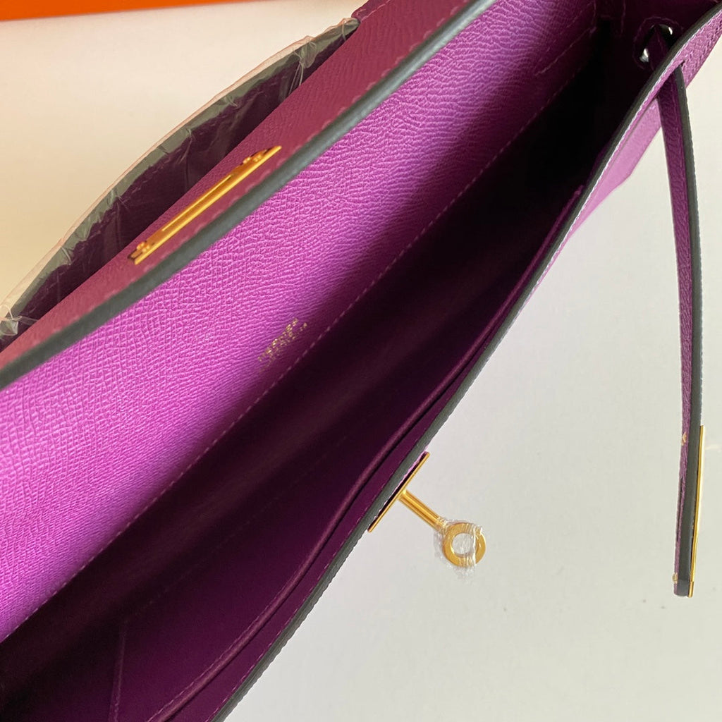 Hermes Kelly Cut 31 in Violet Purple Calfskin with Gold Hardware Bag