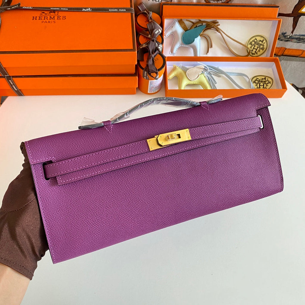Hermes Kelly Cut 31 in Violet Purple Calfskin with Gold Hardware Bag