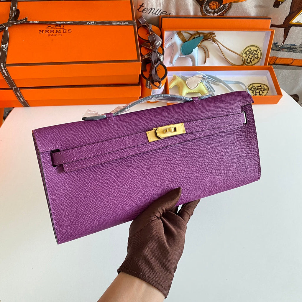 Hermes Kelly Cut 31 in Violet Purple Calfskin with Gold Hardware Bag