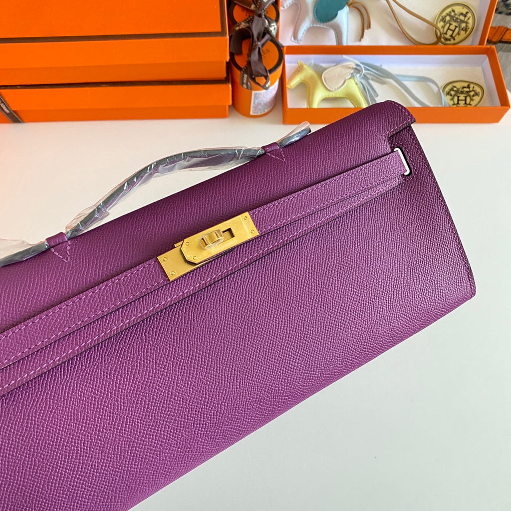 Hermes Kelly Cut 31 in Violet Purple Calfskin with Gold Hardware Bag