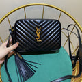 Saint Laurent Lou 23 Camera Bag in Black/ Gold Quilted Leather