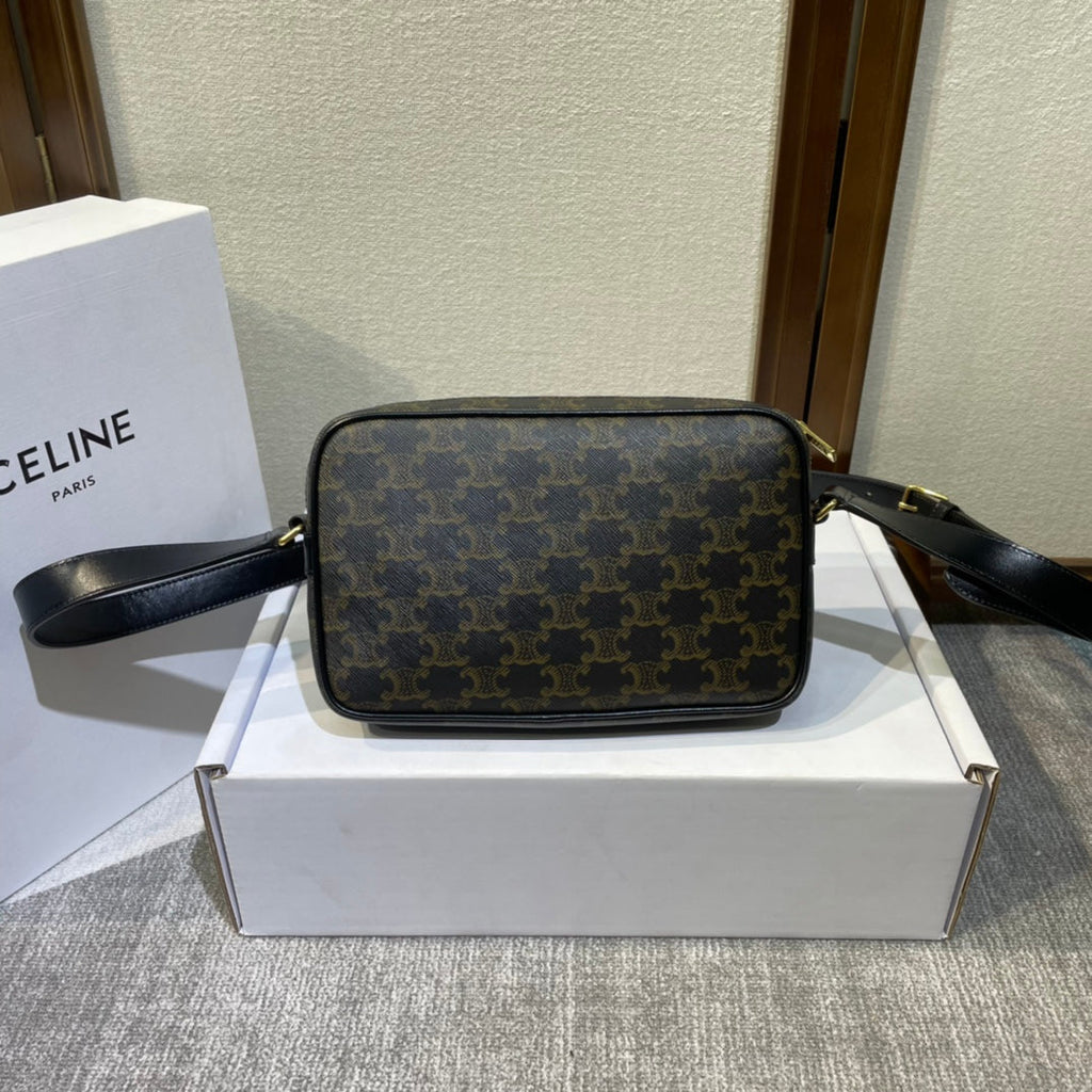 Celine Medium Messenger Bag 23 in Black Triomphe Canvas with Print