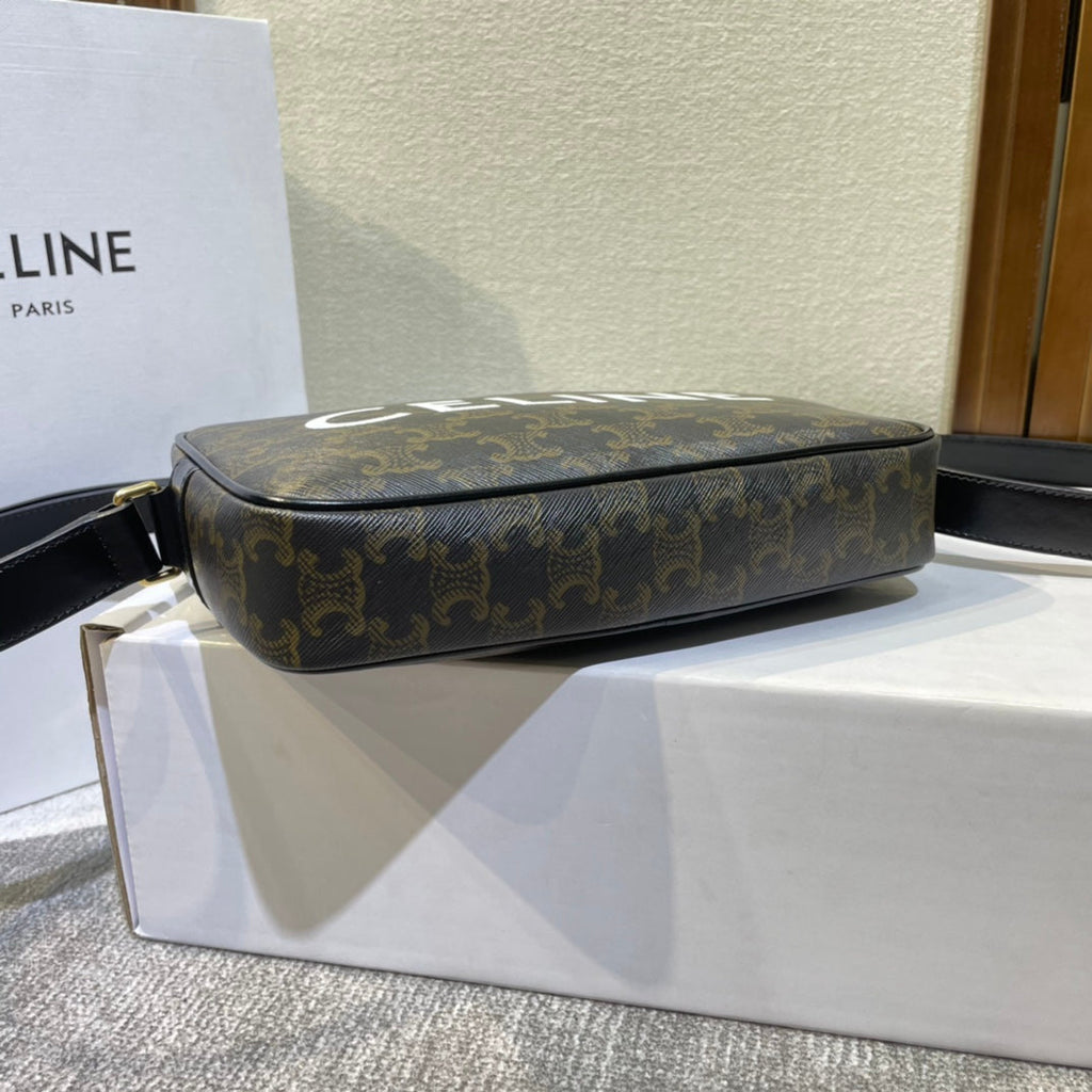 Celine Medium Messenger Bag 23 in Black Triomphe Canvas with Print