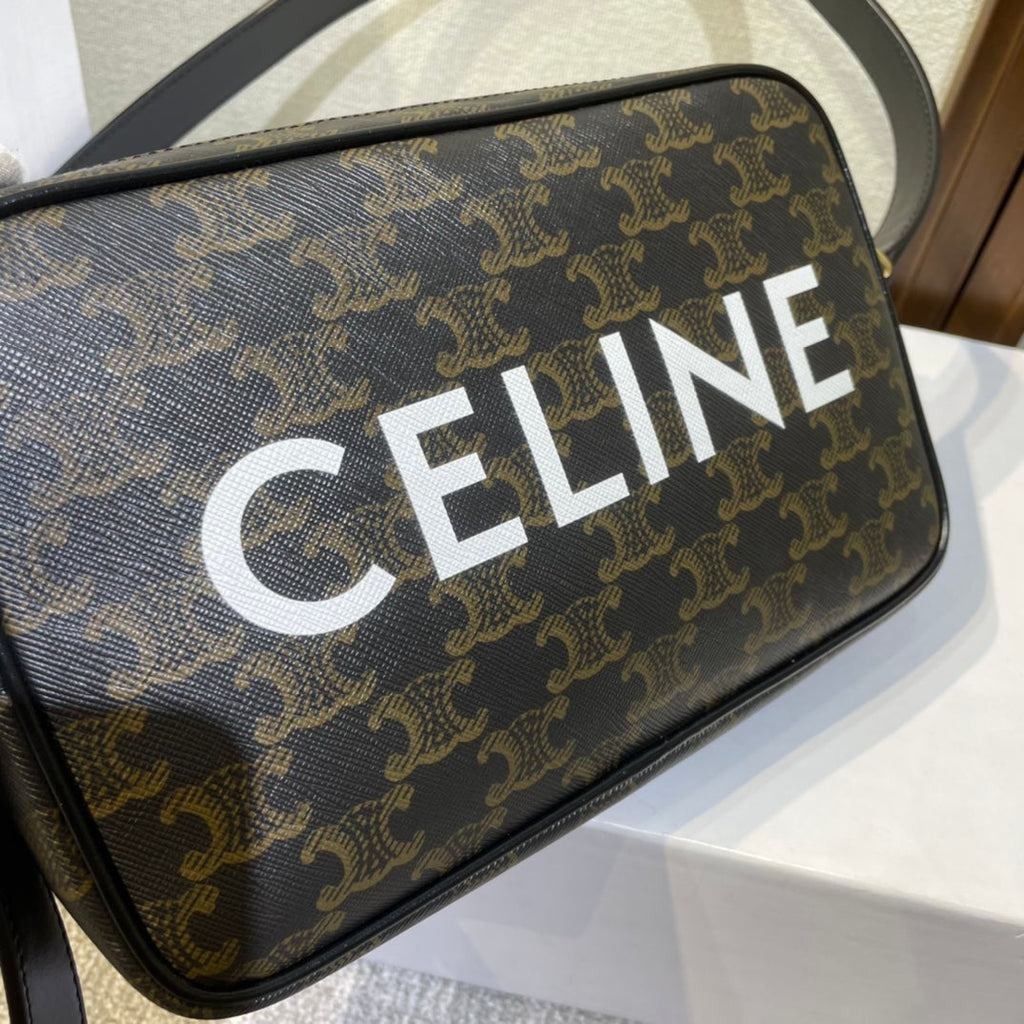 Celine Medium Messenger Bag 23 in Black Triomphe Canvas with Print