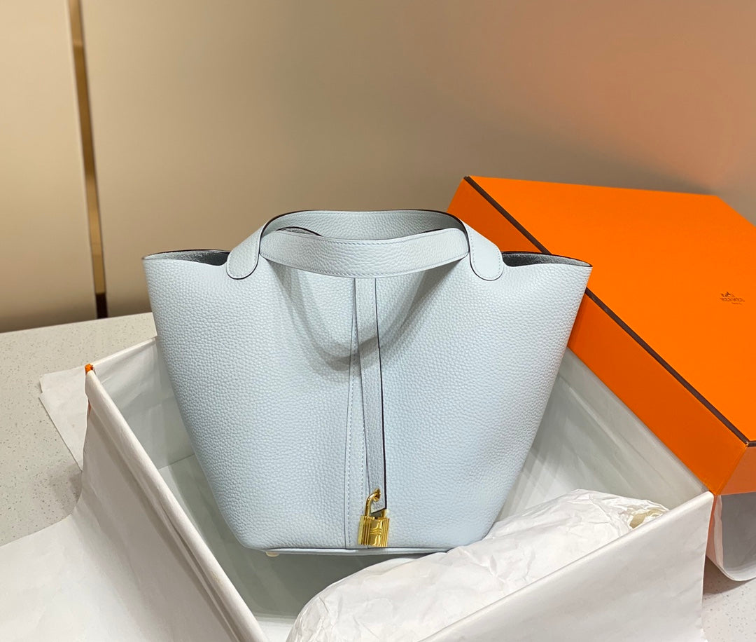 Hermes Picotin Lock 22 Light Blue Togo Ghw Bag