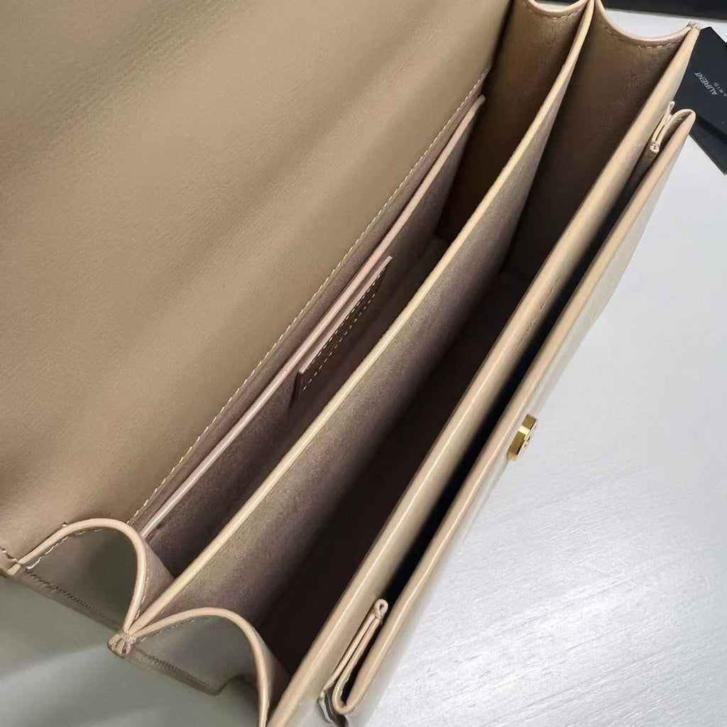 Saint Laurent Sunset Medium 22 in Beige Calfskin Gold Hardware Bag