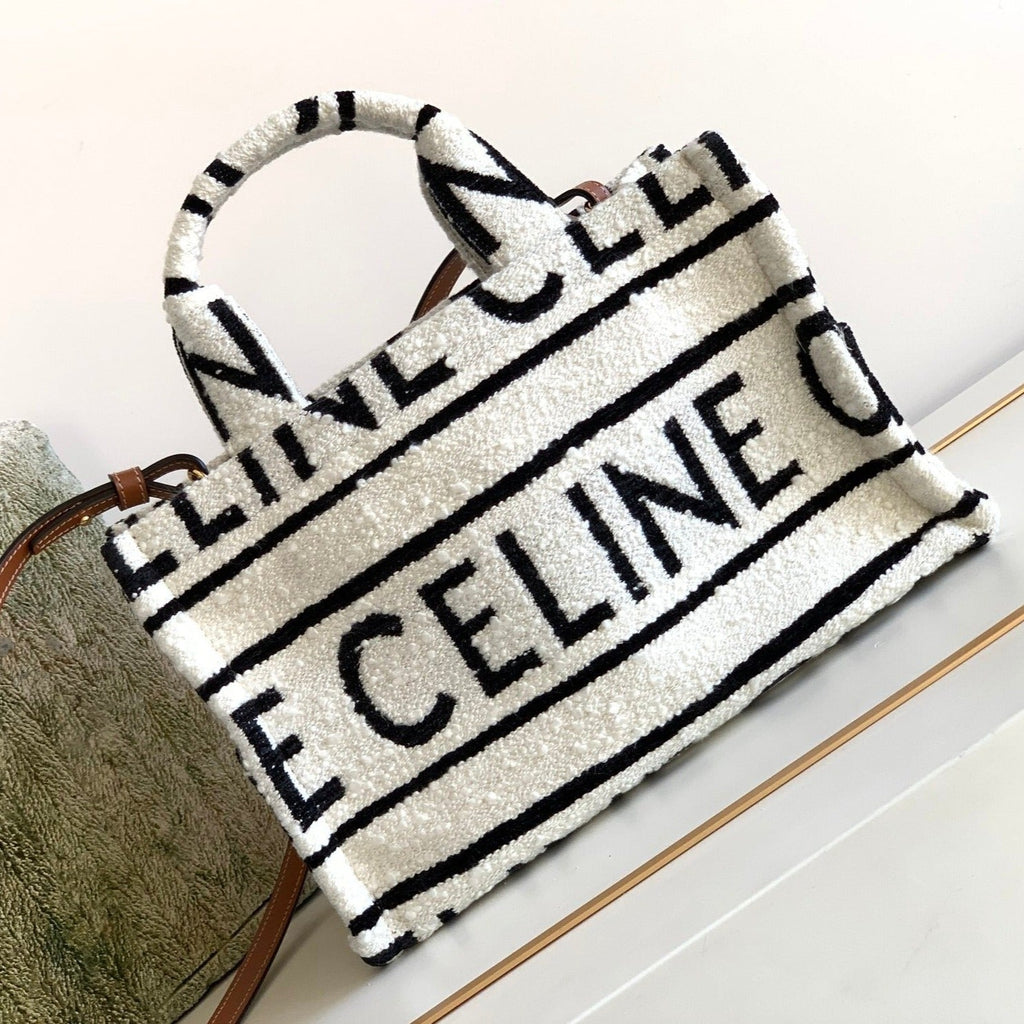 Celine Triomphe 26 Fabric White Black Bag