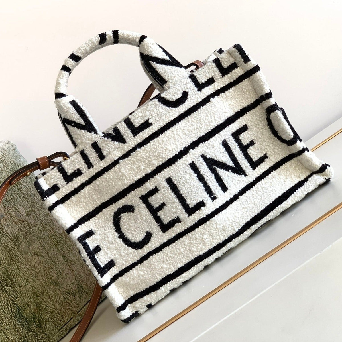 Celine Triomphe 26 Fabric White Black Bag