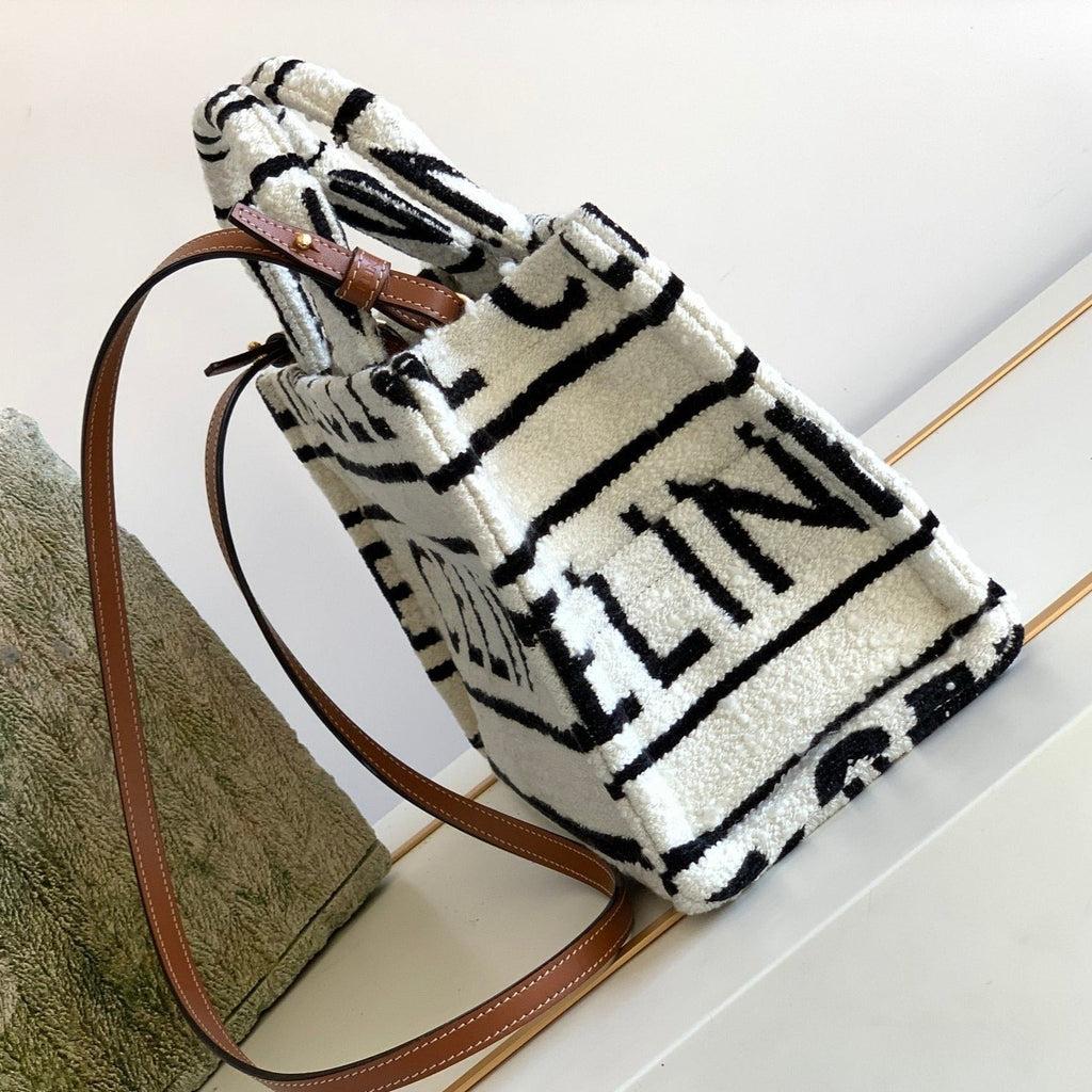 Celine Triomphe 26 Fabric White Black Bag