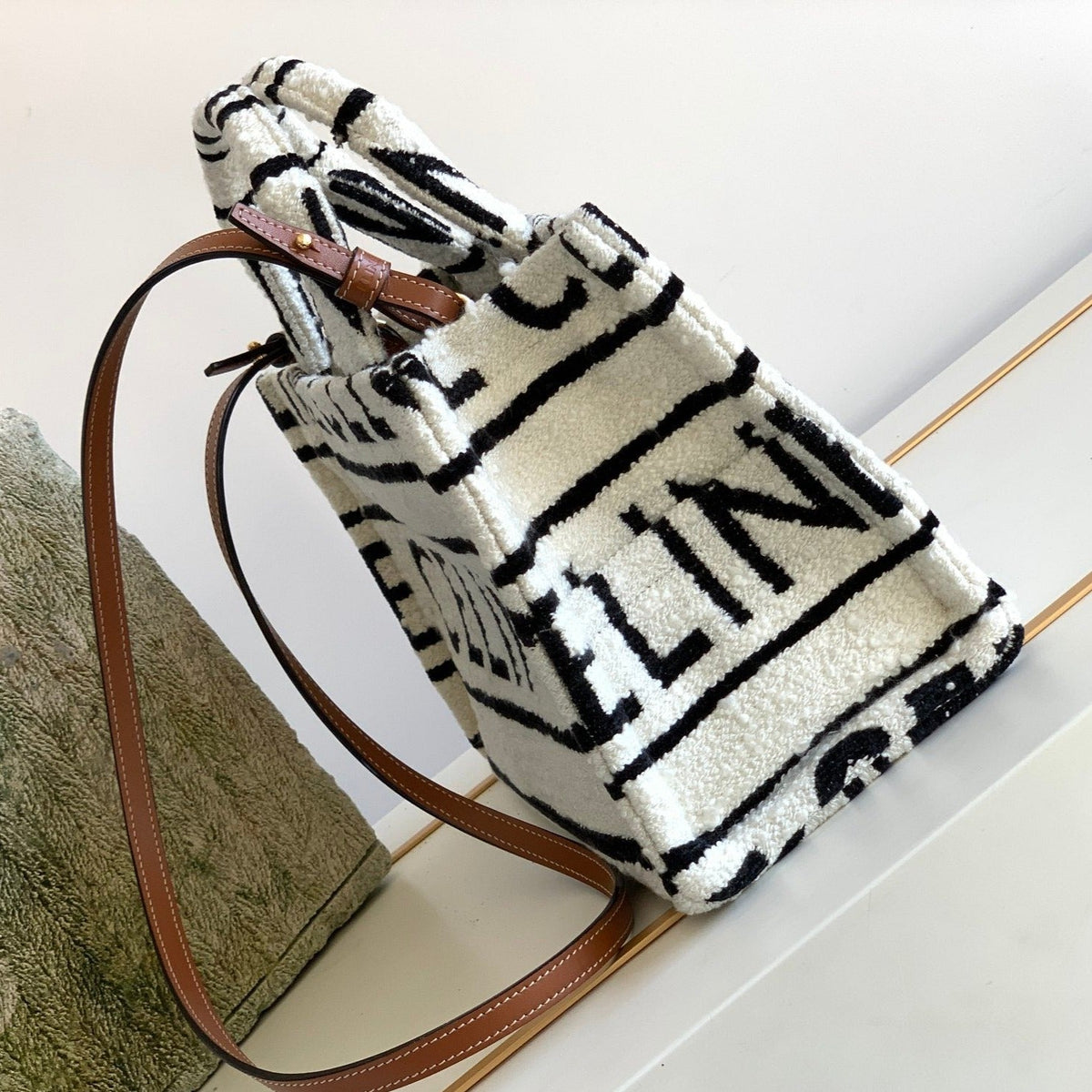Celine Triomphe 26 Fabric White Black Bag