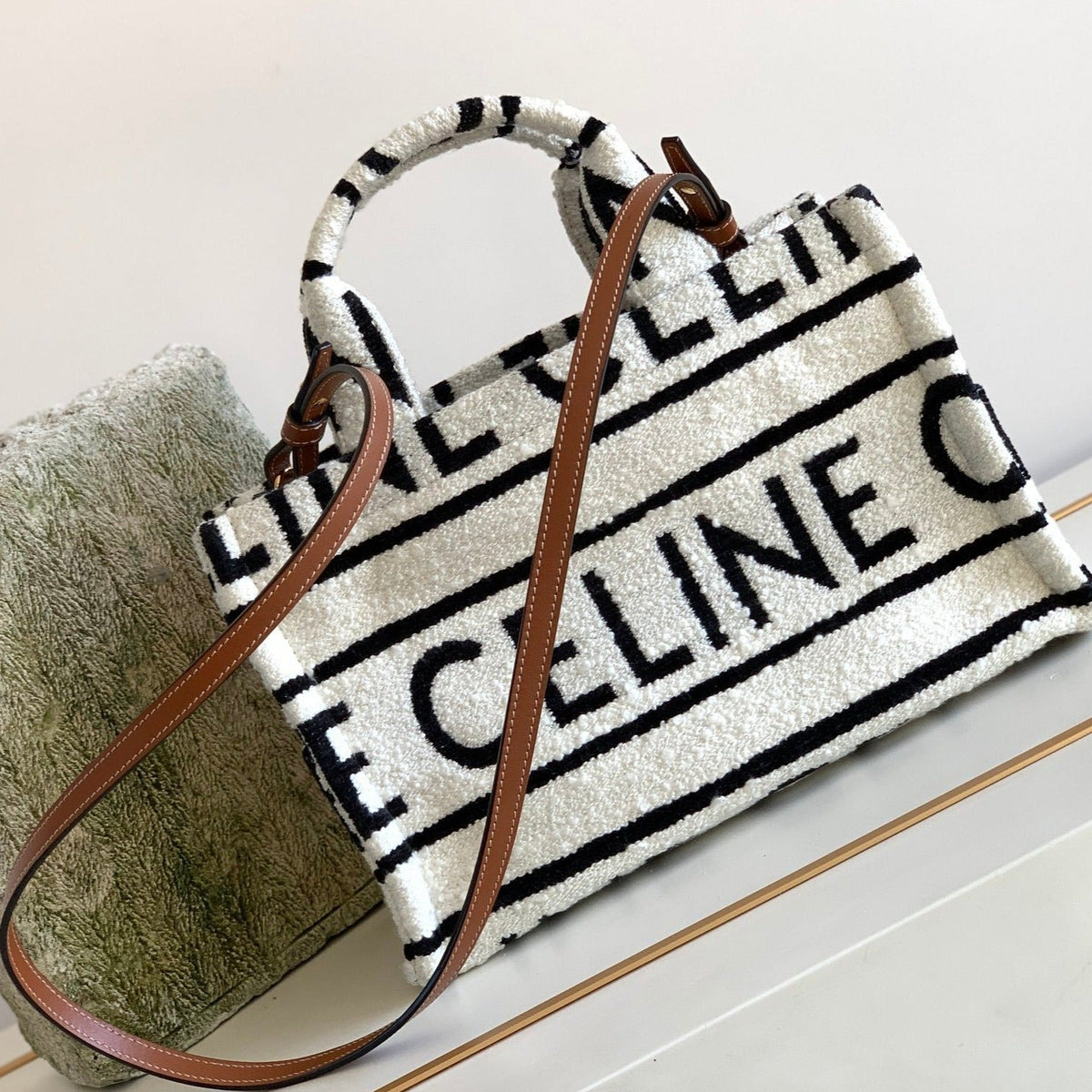 Celine Triomphe 26 Fabric White Black Bag