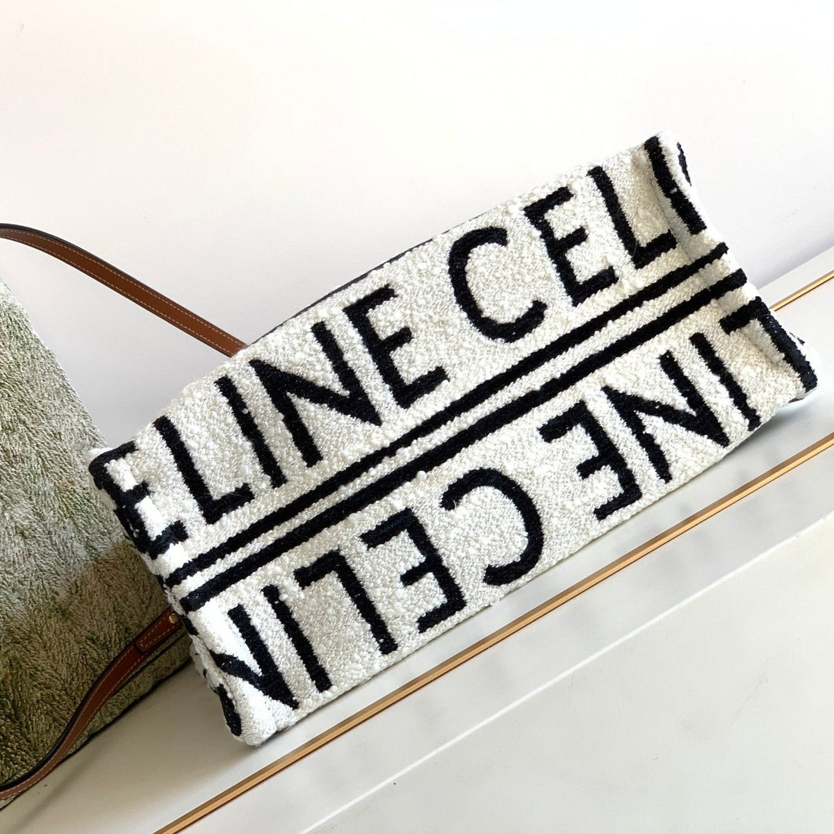 Celine Triomphe 26 Fabric White Black Bag