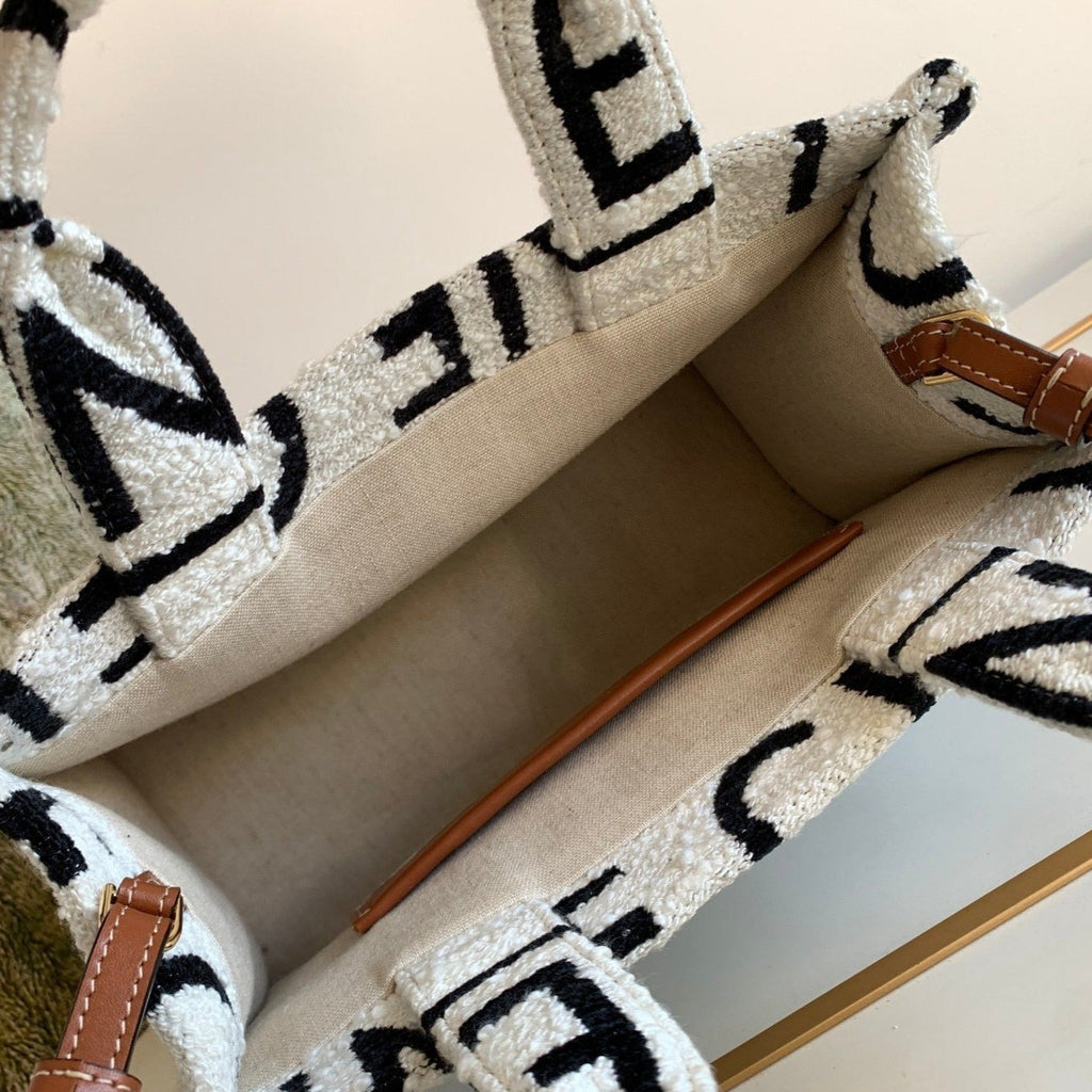 Celine Triomphe 26 Fabric White Black Bag