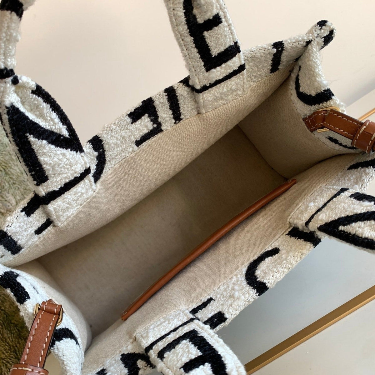 Celine Triomphe 26 Fabric White Black Bag