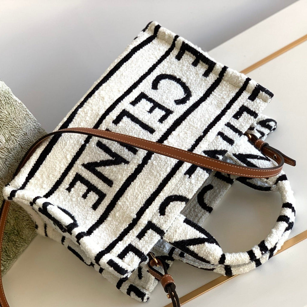 Celine Triomphe 26 Fabric White Black Bag