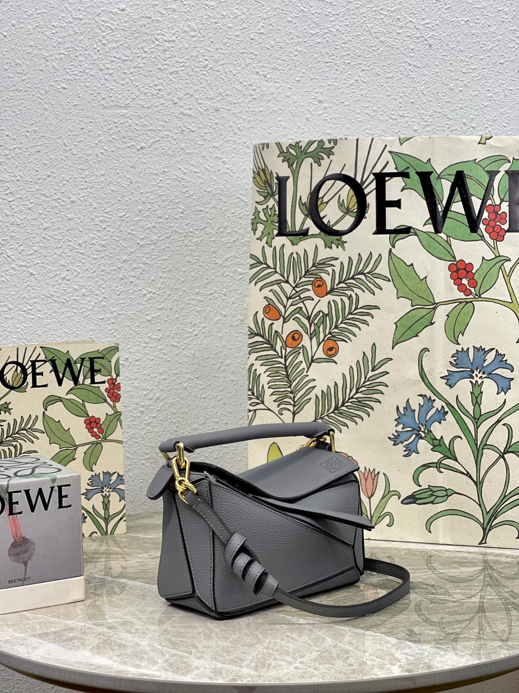 Loewe Mini 18 Puzzle Bag in Grey Calfskin