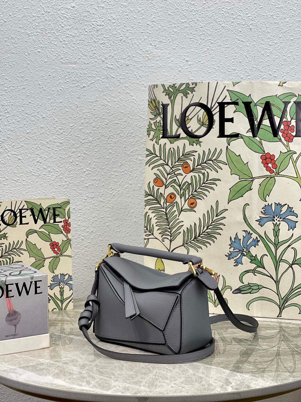 Loewe Mini 18 Puzzle Bag in Grey Calfskin