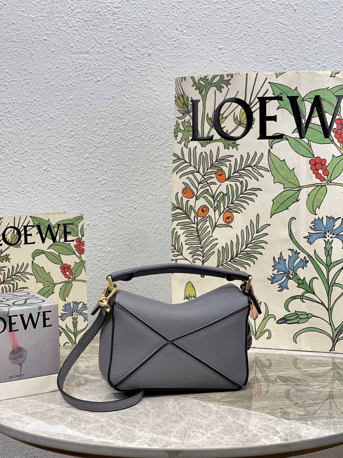 Loewe Mini 18 Puzzle Bag in Grey Calfskin