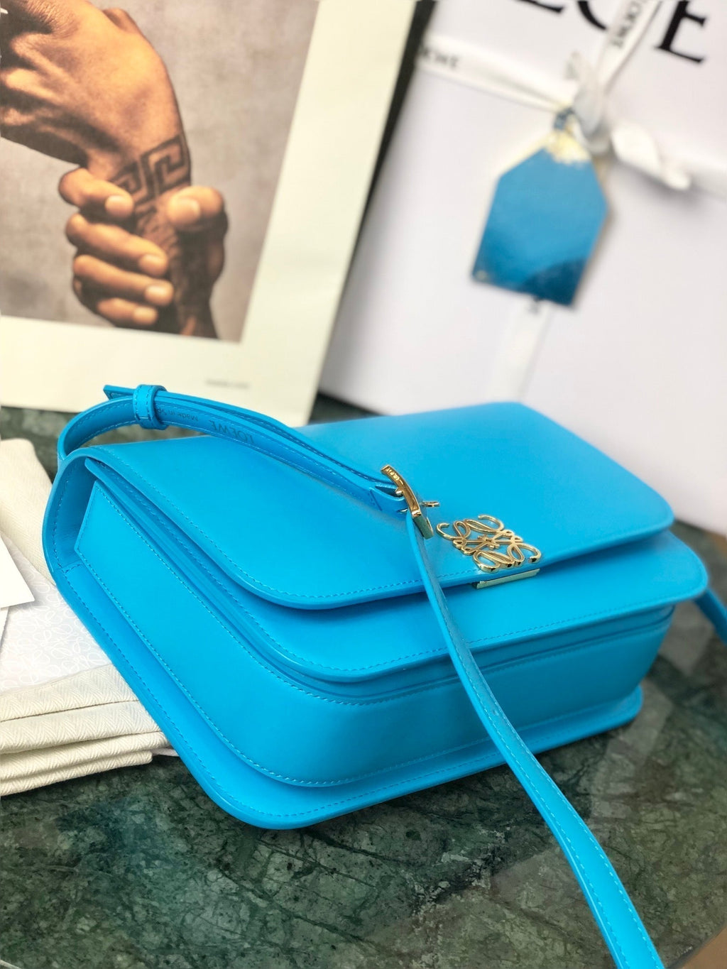 Loewe Goya Bag 18 in Cobalt Blue Silk Calfskin