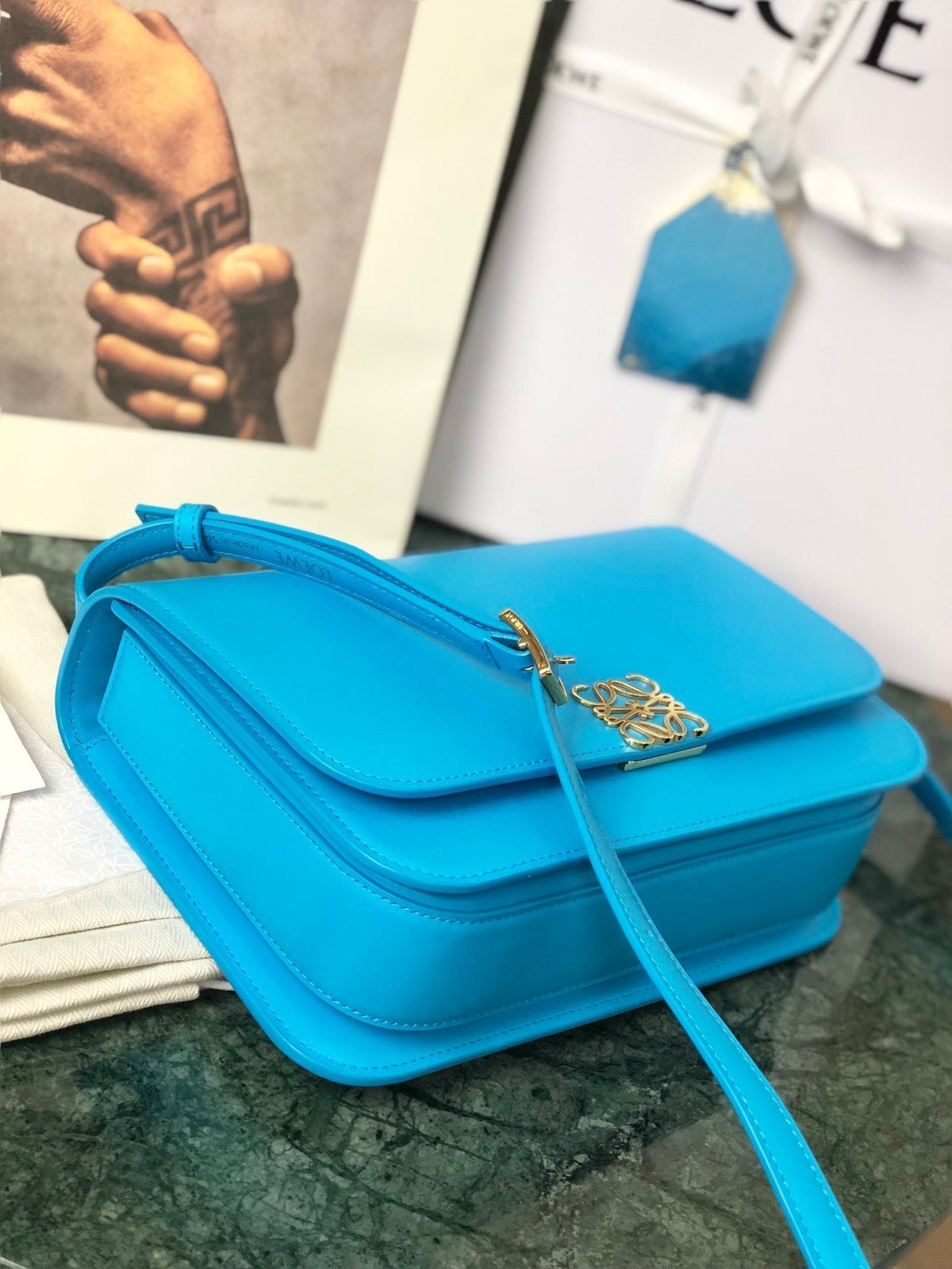 Loewe Goya Bag 18 in Cobalt Blue Silk Calfskin