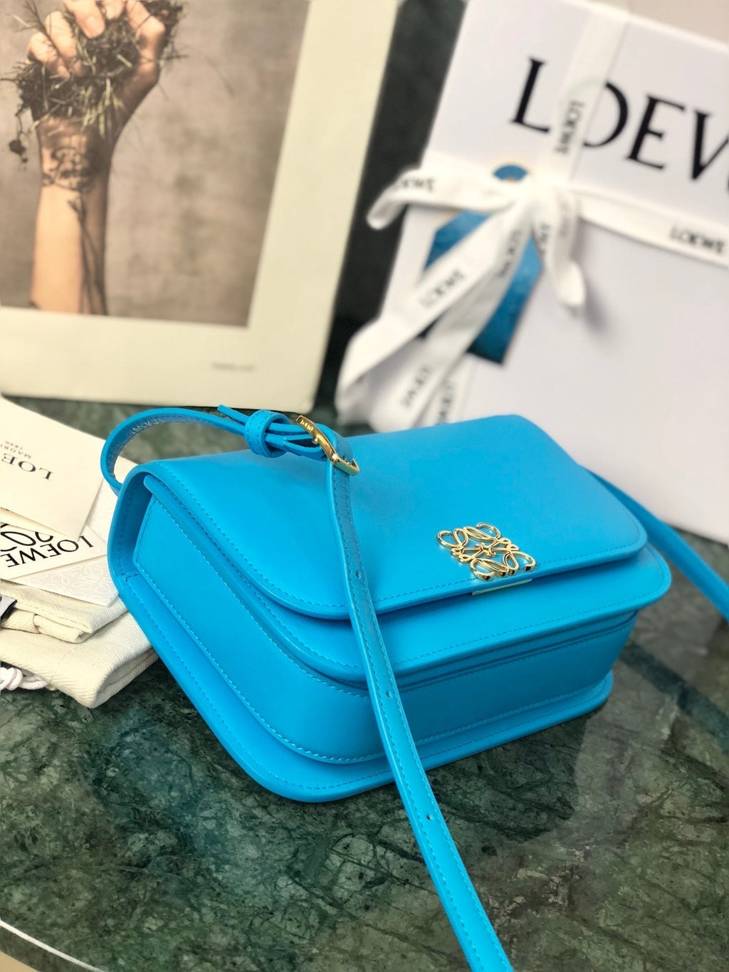Loewe Goya Bag 18 in Cobalt Blue Silk Calfskin