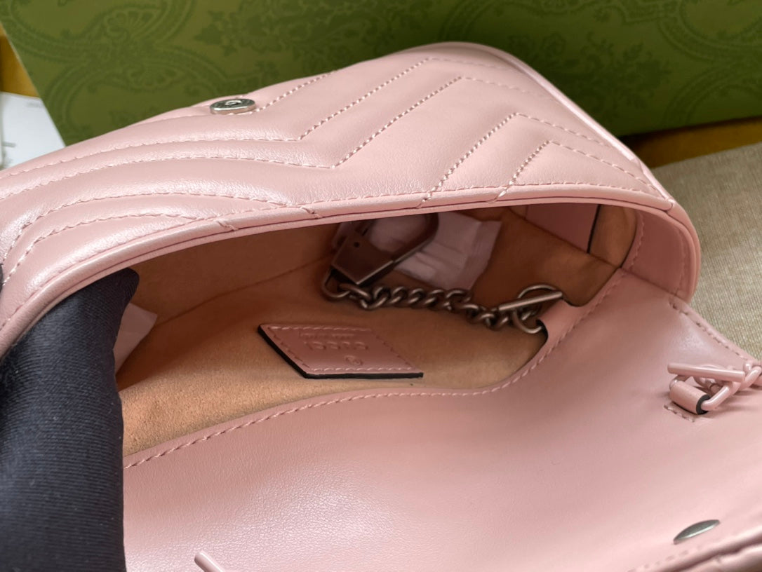 Gucci Marmont Mini Handbag 16 in Light Pink Calfskin