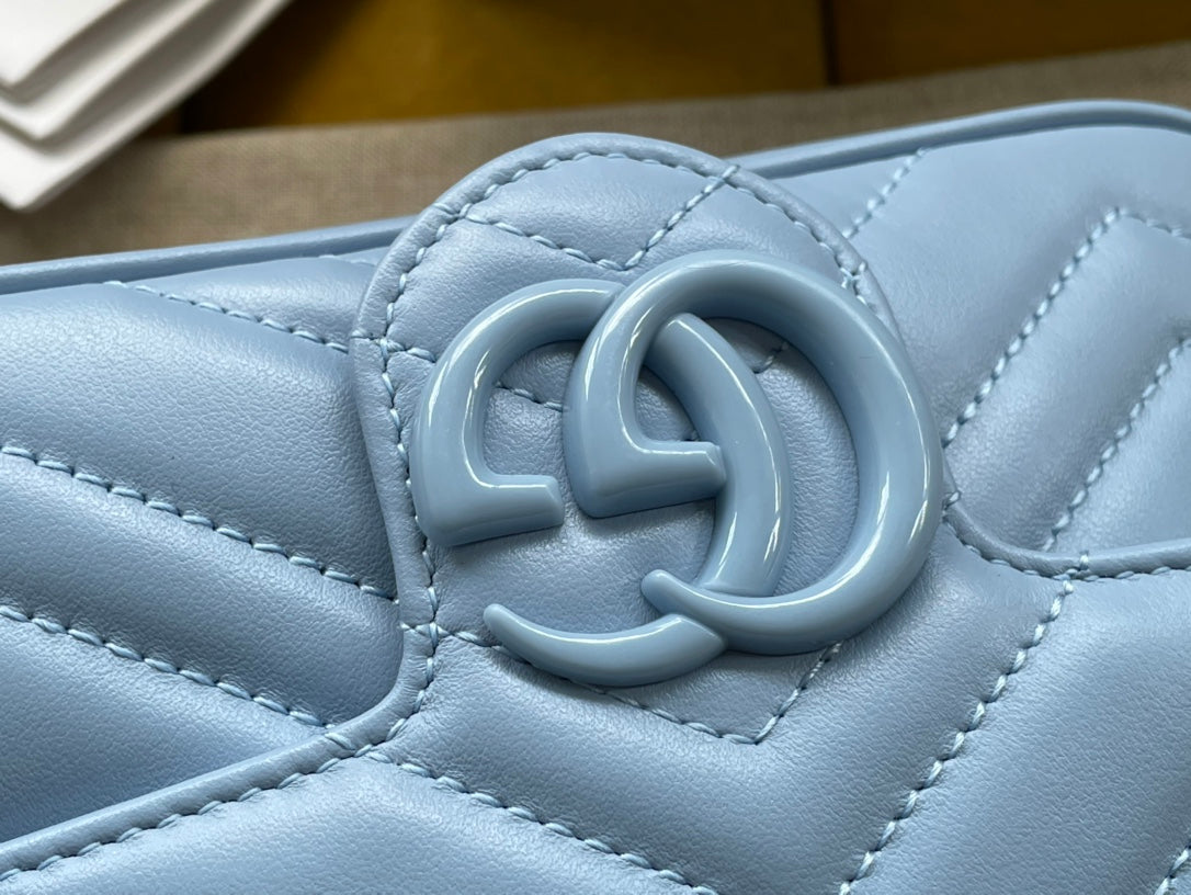 Gucci Marmont Mini Handbag 16 in Blue Pastel Calfskin