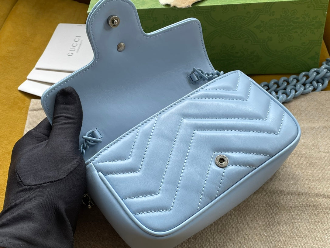 Gucci Marmont Mini Handbag 16 in Blue Pastel Calfskin