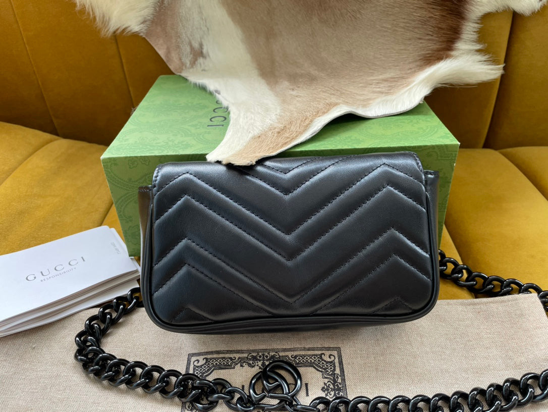 Gucci Marmont Mini Handbag 16 in Black Calfskin
