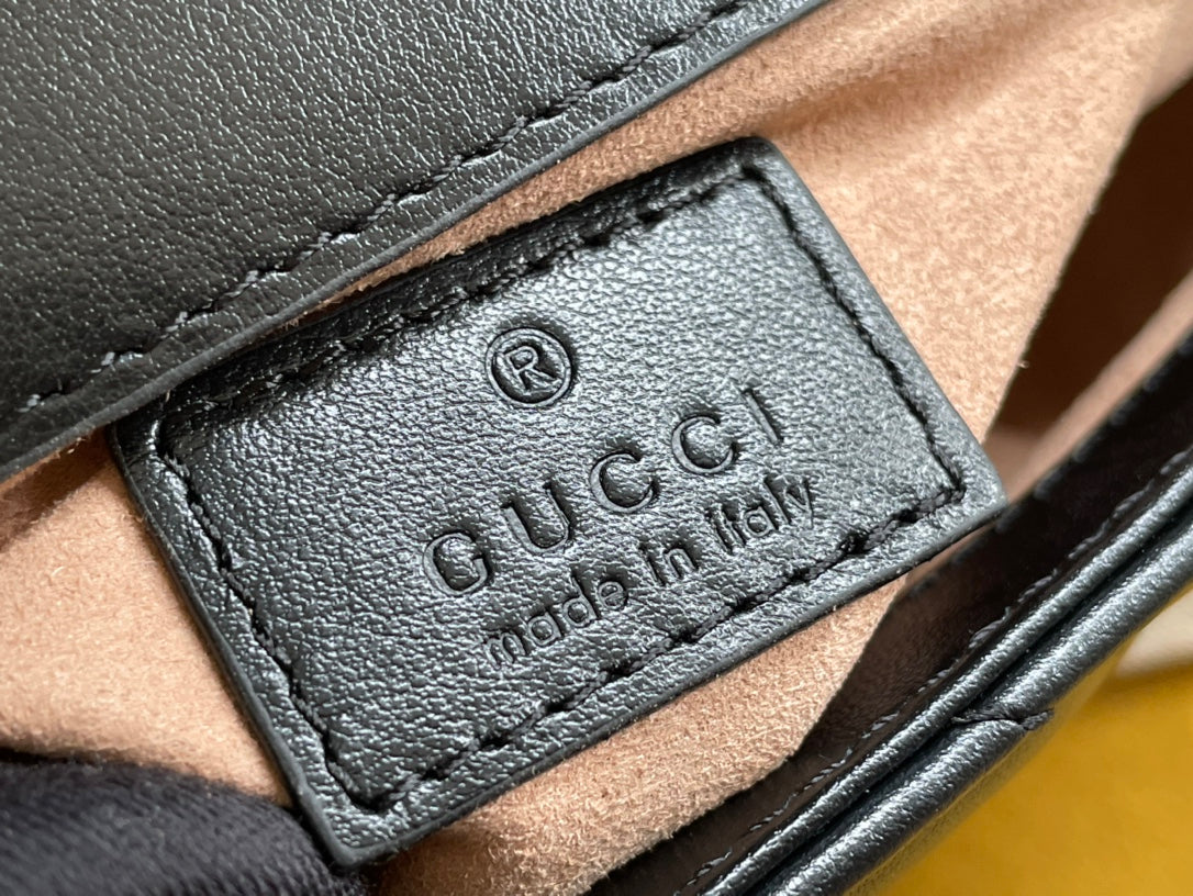 Gucci Marmont Mini Handbag 16 in Black Calfskin