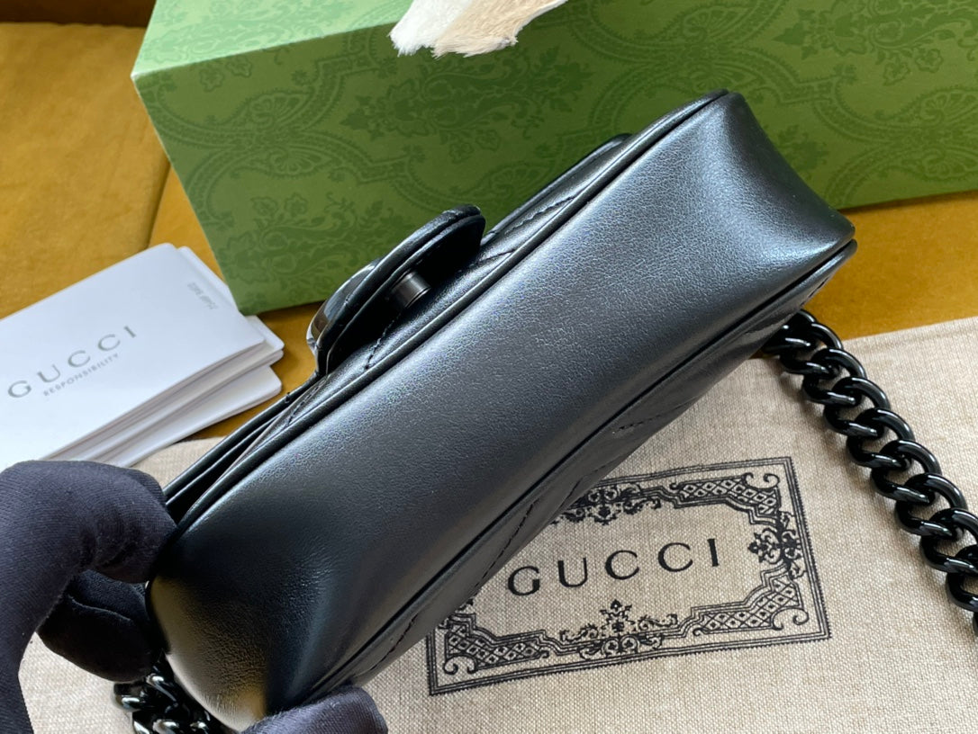Gucci Marmont Mini Handbag 16 in Black Calfskin
