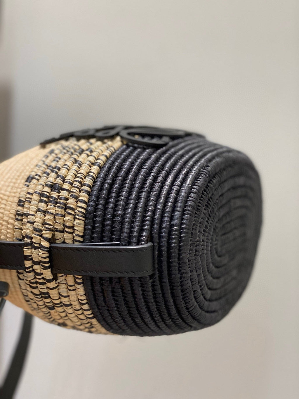 Loewe 18 Anagram Basket Bag in Black and Natural Raffia