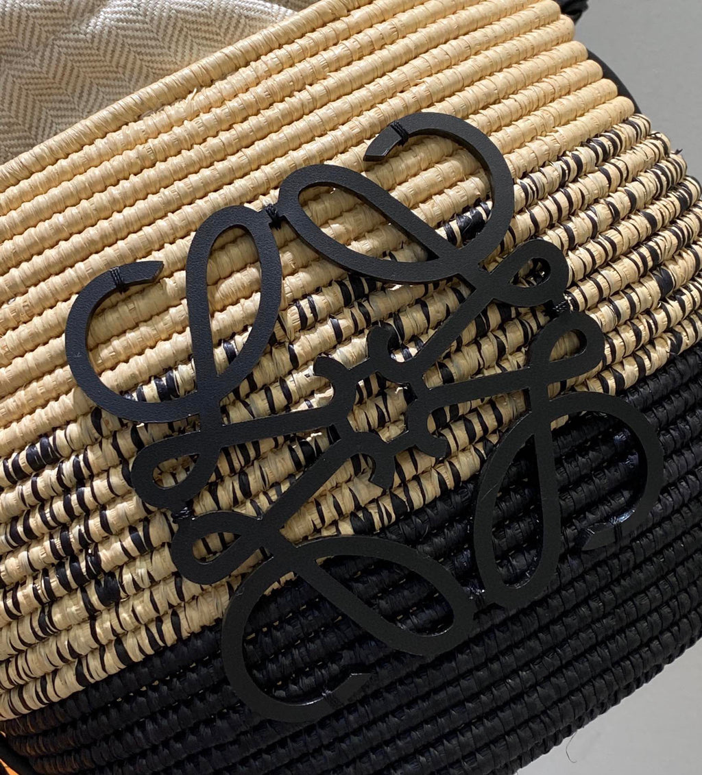 Loewe 18 Anagram Basket Bag in Black and Natural Raffia