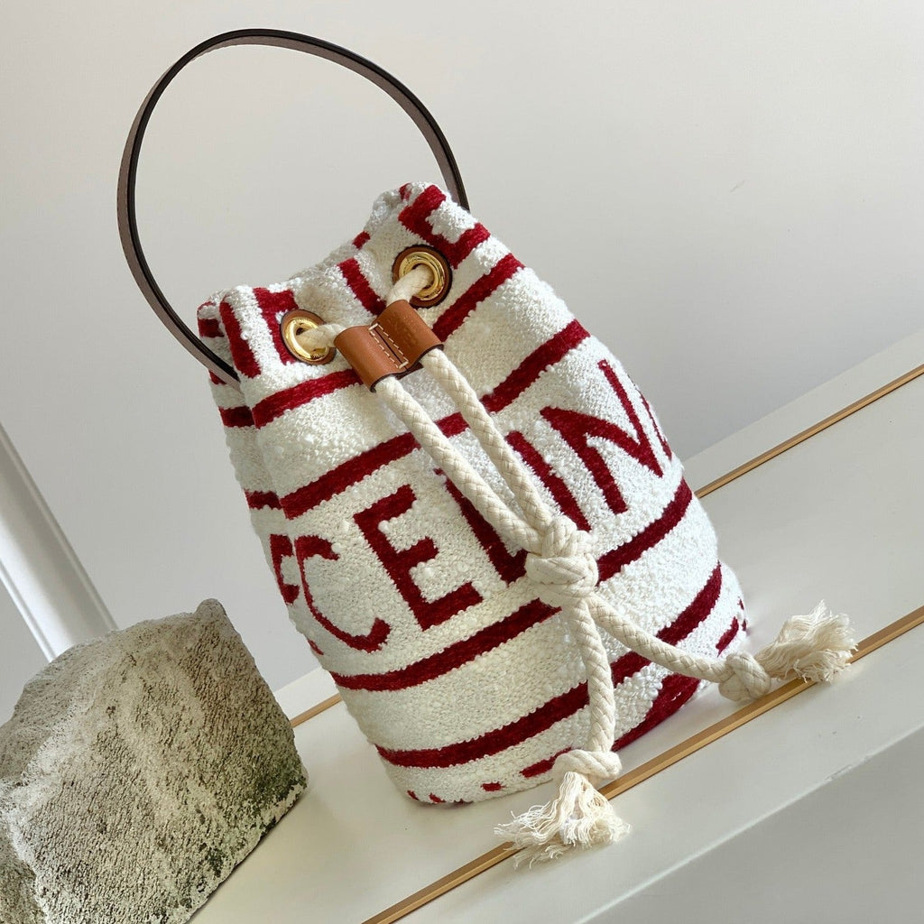 Celine Triphome 19 Embroidered Fabric White Red Bag